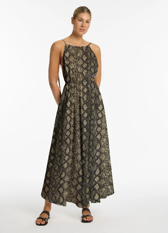 Python Backless Maxi Dress - Olive