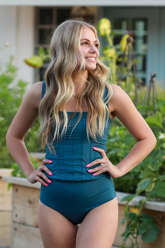 Charlotte - Slate Blue Corset Tankini - $92