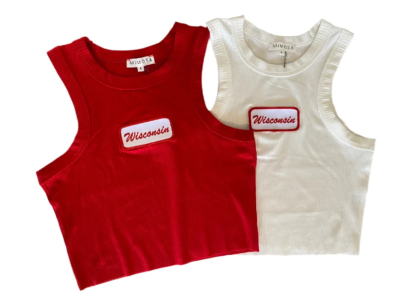 Wisconsin Name Plate High Neck Ribbed Tank