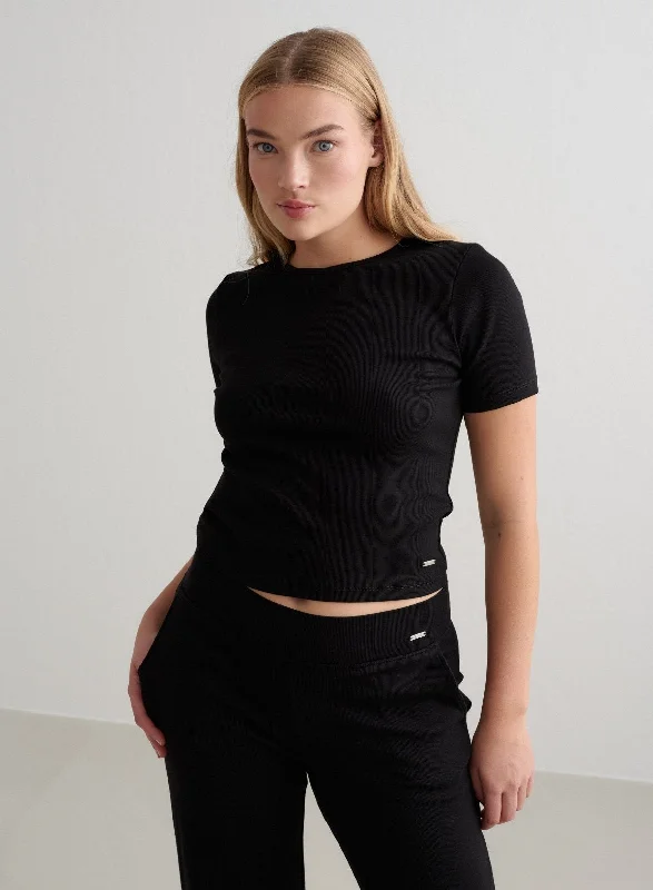 Black Ease Ribbed Short Sleeve