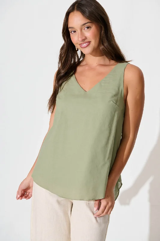 Kaycie Top in Sage Green Cotton Linen