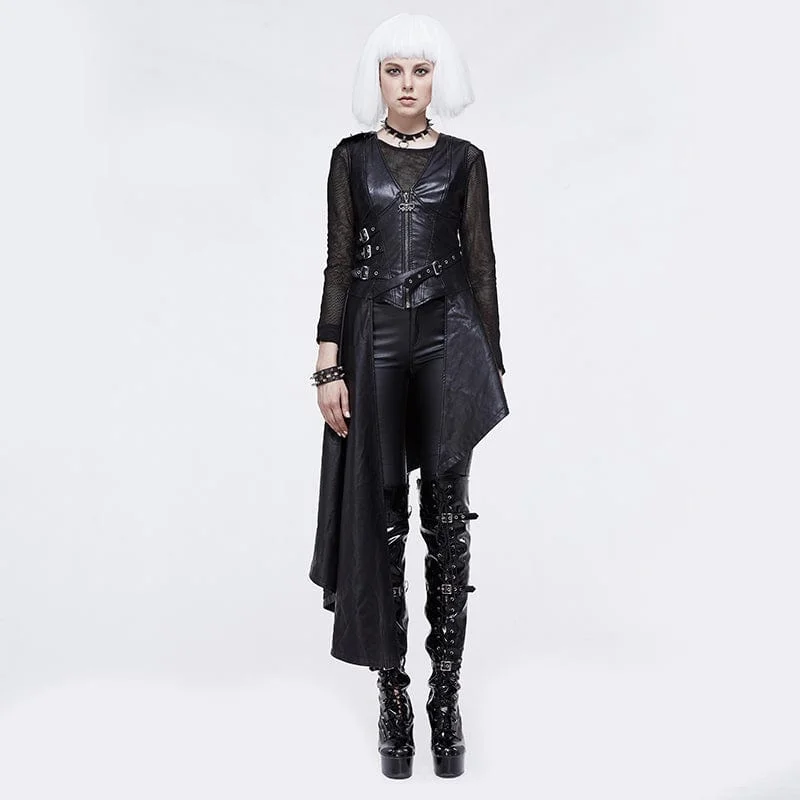 Women's Punk Irregular Hem Faux Leather Waistcoat