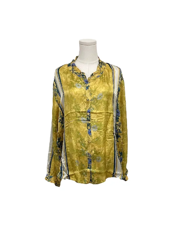 NWT Johnny Was Silk Blouse Gold XL