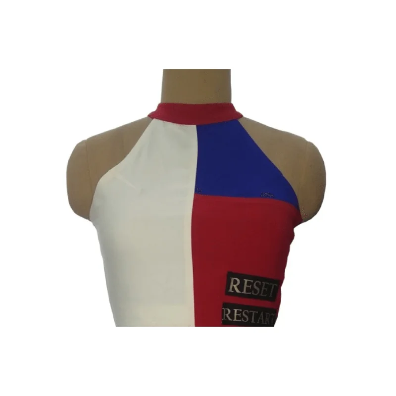 Red Blue Color Block Halter Top