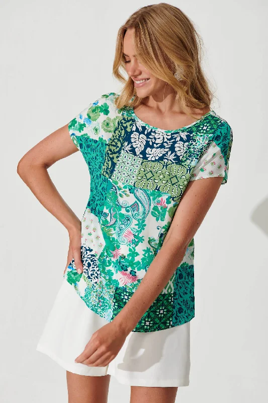 Reji Top In Green Patchwork