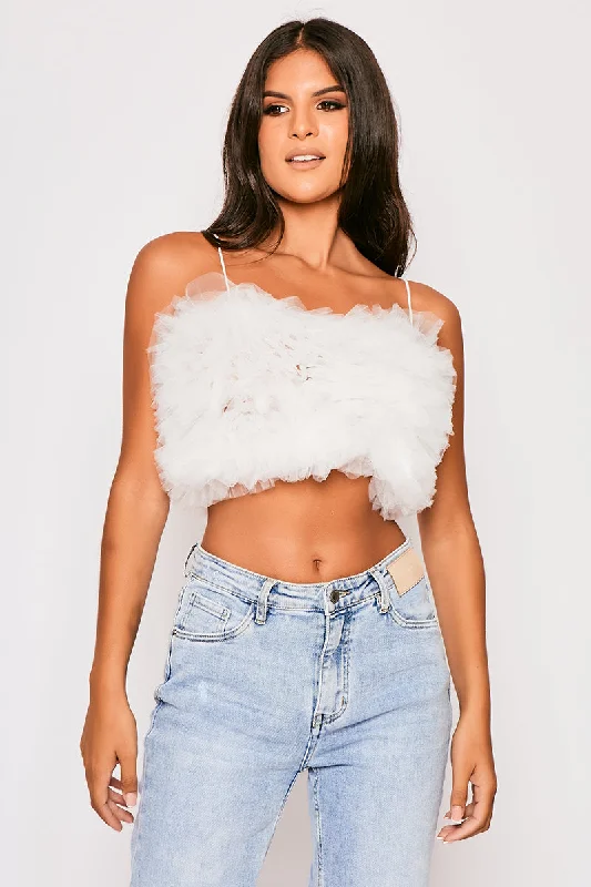 Micah - White Tulle Crop Top