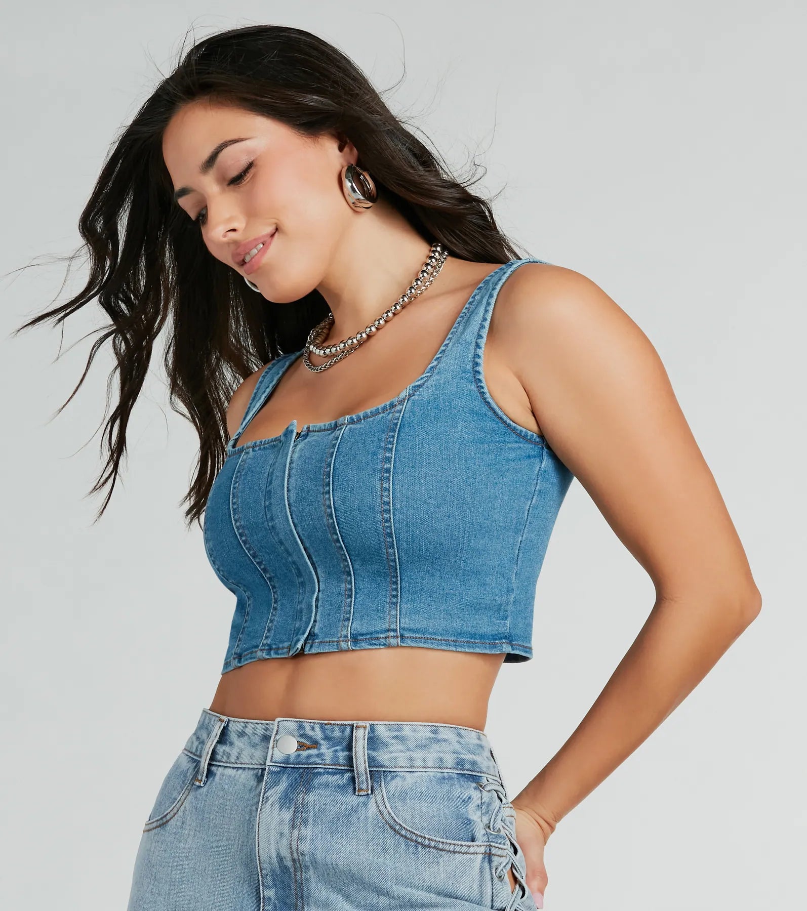 Got The Blues Sleeveless Denim Corset Top