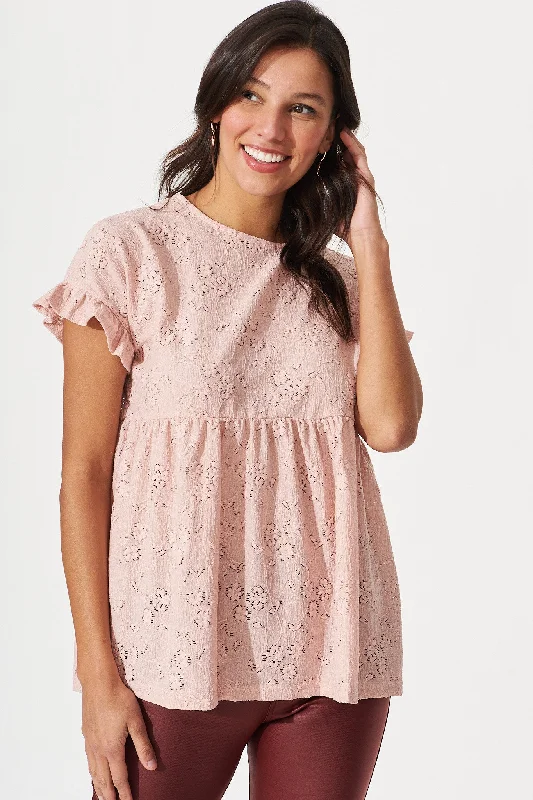 Ferrah Smock Top In Blush Lace