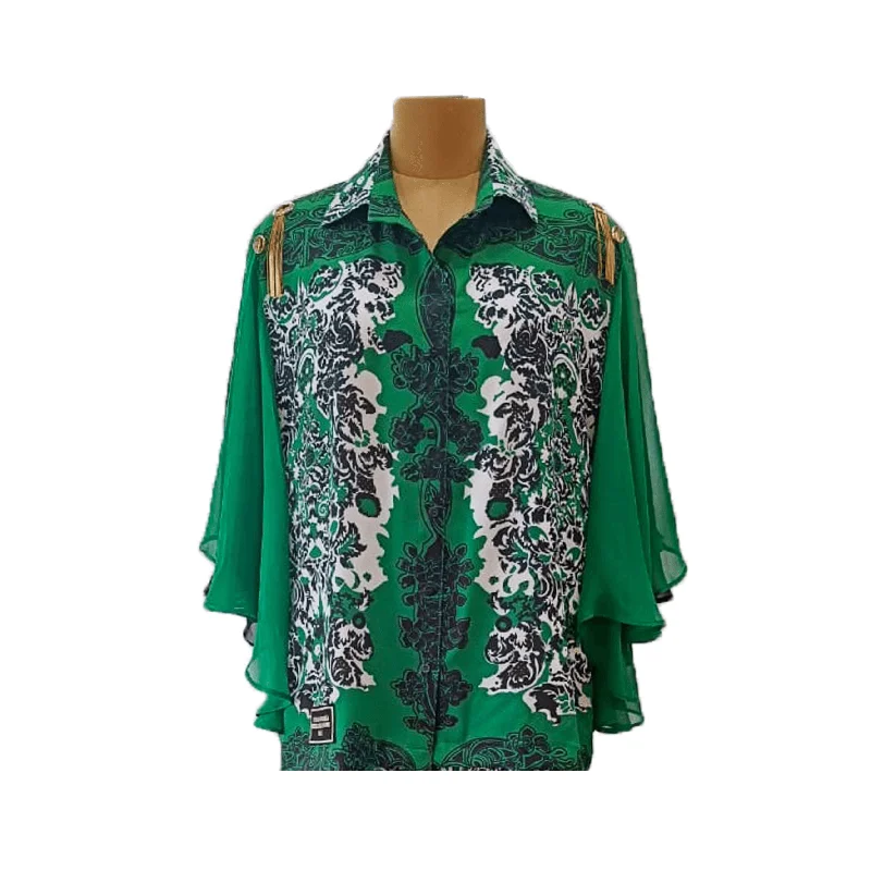 Emerald Green Frame Bell Sleeves Shirt