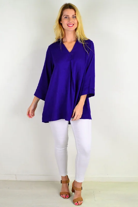 Purple Pocket Linen Cotton Tunic Top