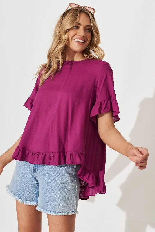 Carmeline Smock Top In Magenta Linen Blend