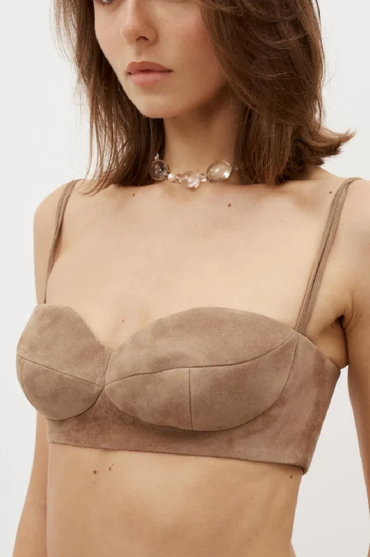 Sweetheart Brown Suede Bra Top