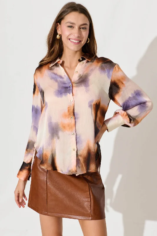 Hinami Shirt In Lilac And Rust Print Chiffon