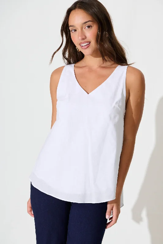 Kaycie Top in White Cotton Linen