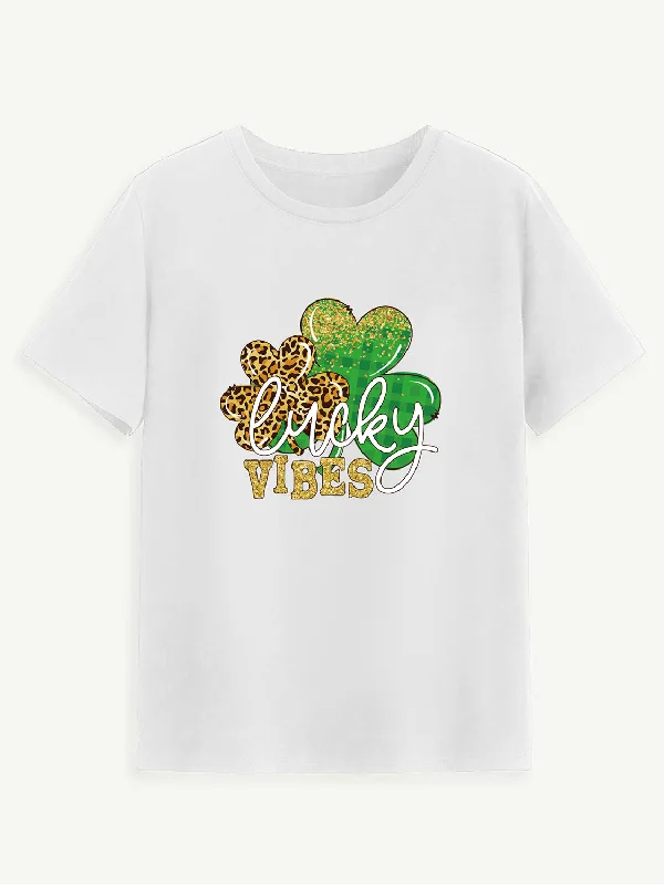 LUCKY VIBES Round Neck Short Sleeve T-Shirt