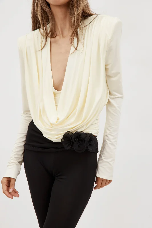 Cowl Neck Long Sleeve Cream Top