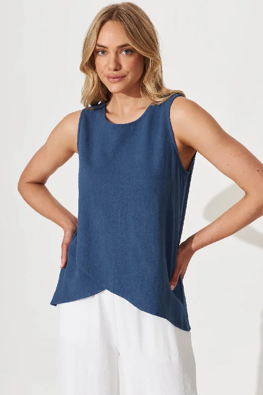 Maggie Top In Blue Linen