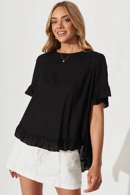 Carmeline Smock Top In Black Linen Blend