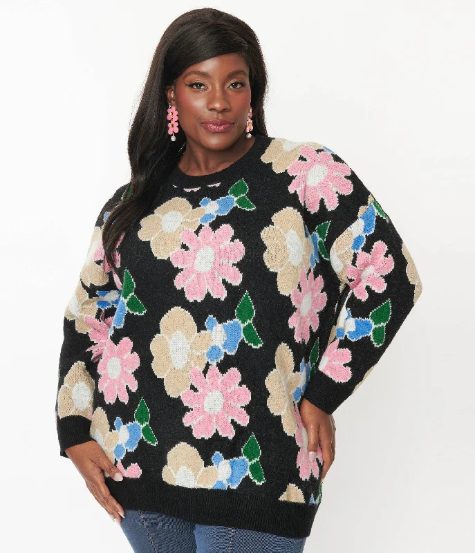 Black Floral Pullover Sweater