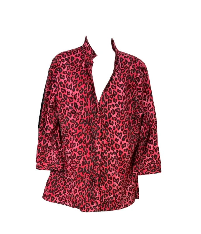 Lafayette 148 Women's Cheetah Shirt Pink 16