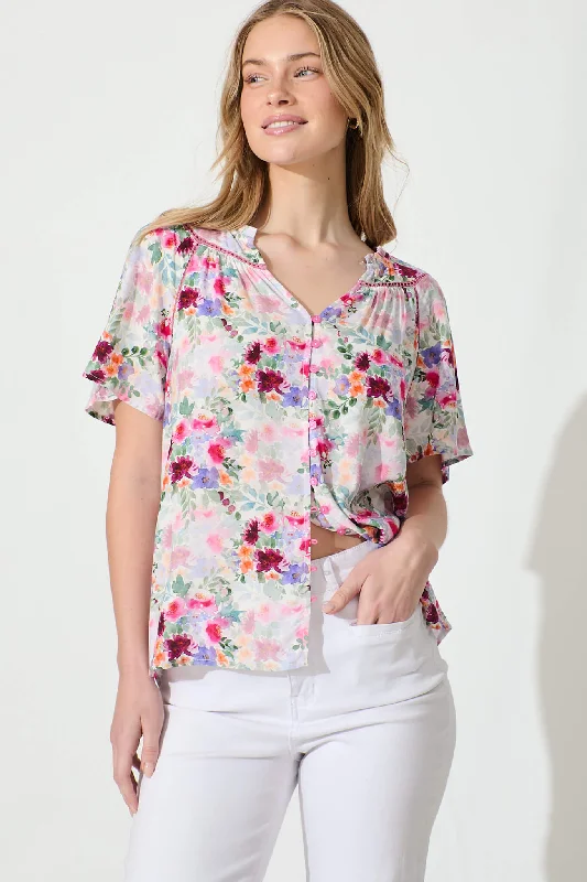 Malia Top in Multi Watercolour floral