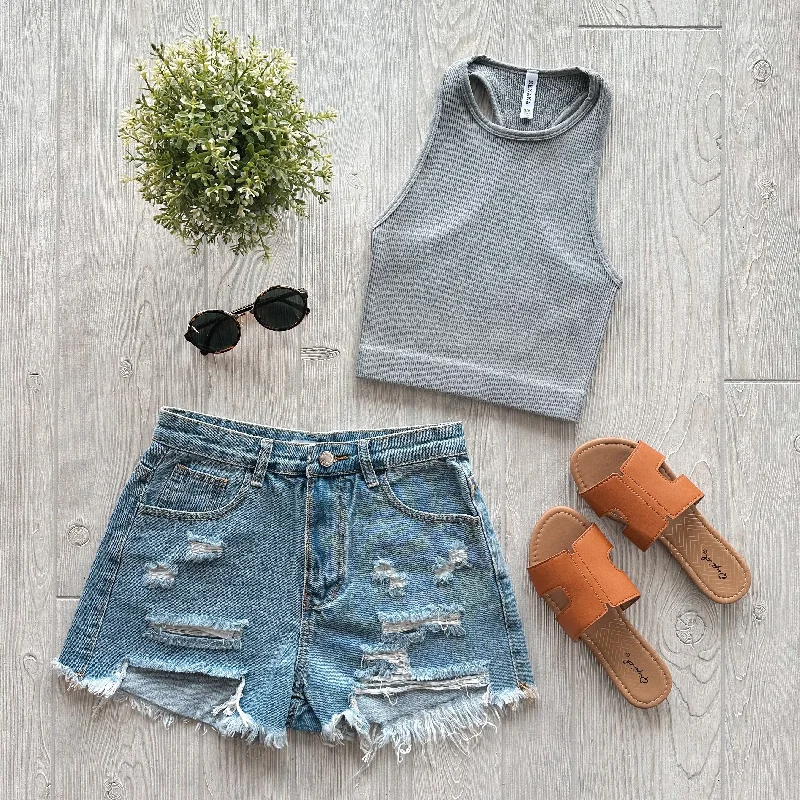 Sophia High-Neck Crop • Ash Gray