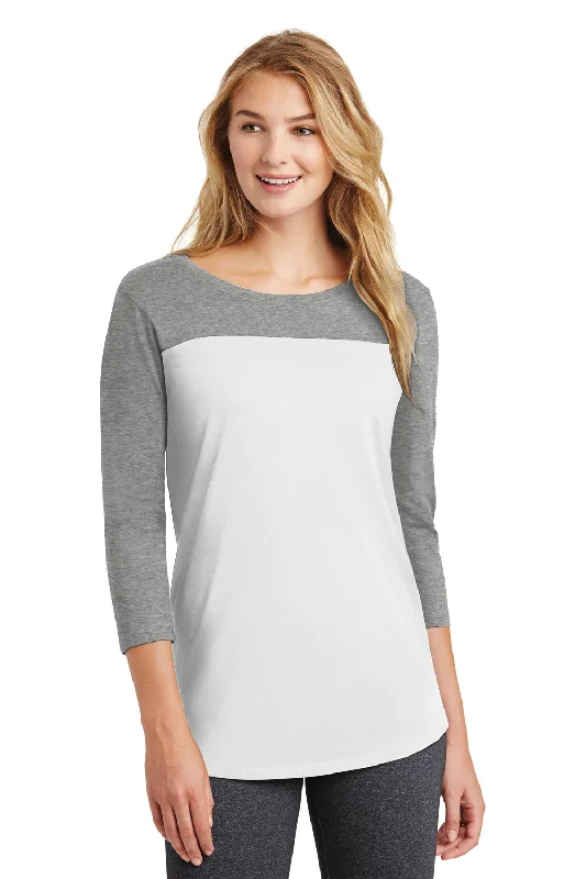 District Womens Rally 3/4 Sleeve Wide Neck T-Shirt - White/Grey Frost - Closeout