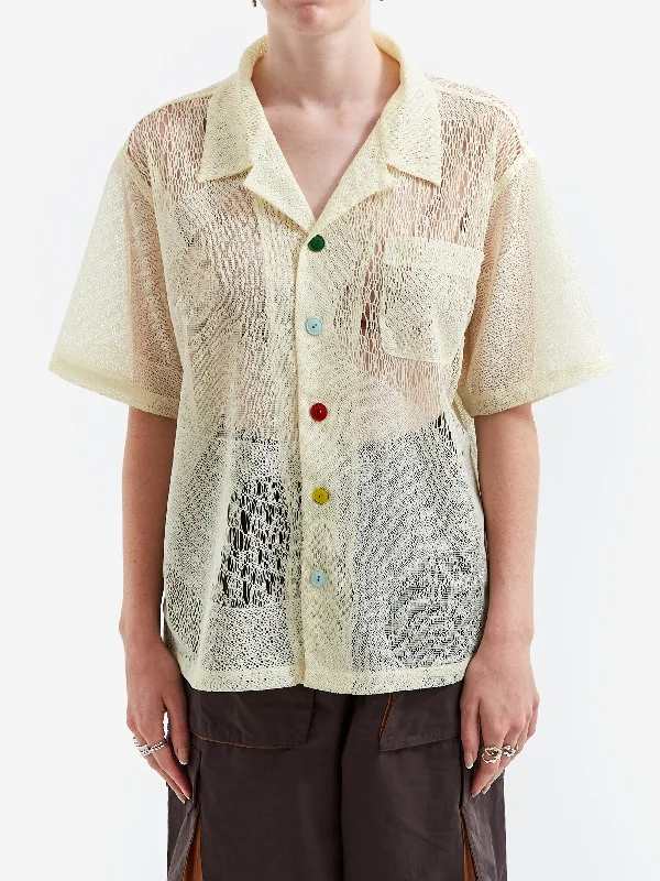 Brain Dead Engineered Mesh Short Sleeve Button Up W - Natural