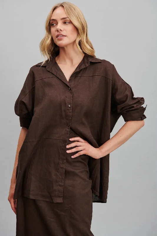 Eline Shirt Chocolate Brown Pure Linen