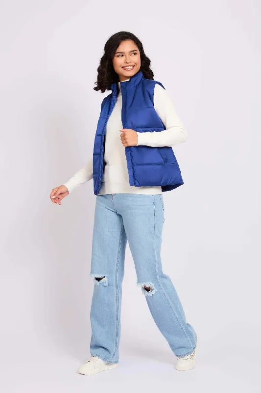 Women Puffer Royal Blue Vest