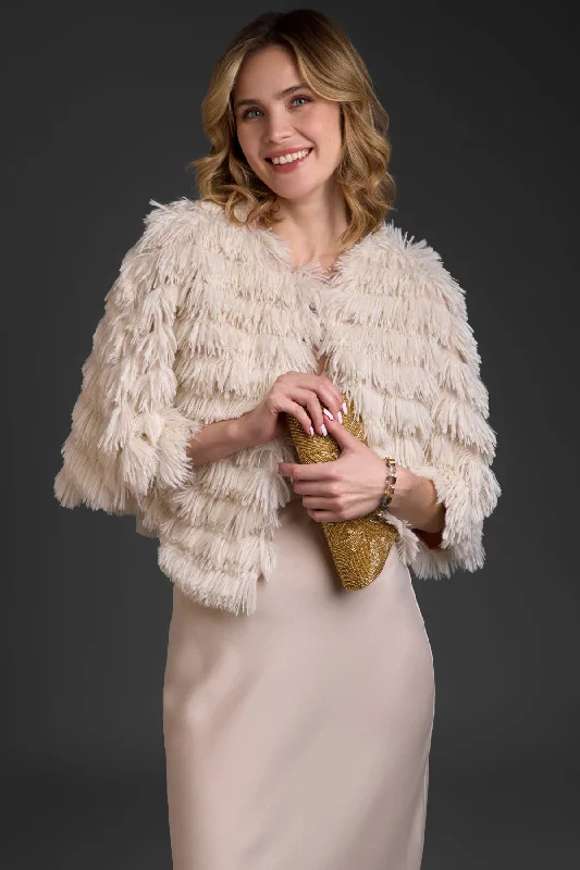 Faux Fur Capelet Tasseled Pattern