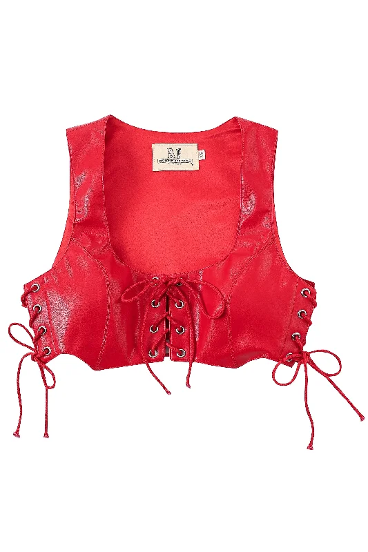 Faux Plant Leather Red Corset Top