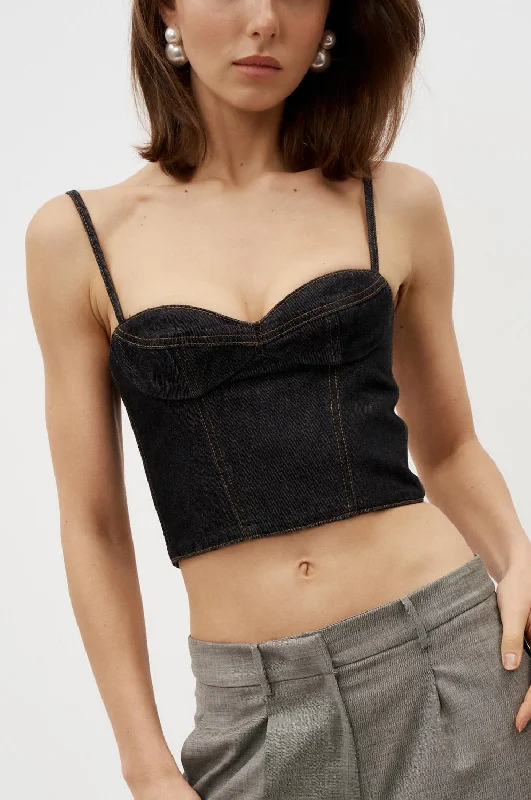 Bustier Cropped Black Denim Corset Top