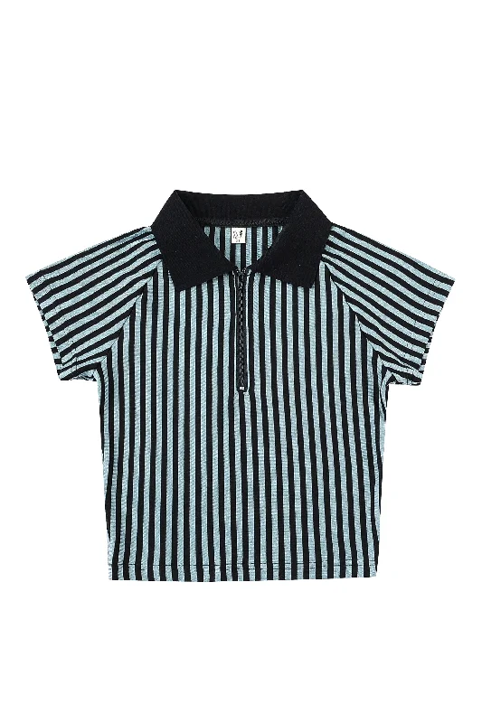 Blue Striped Tencel/Wool Polo Shirt