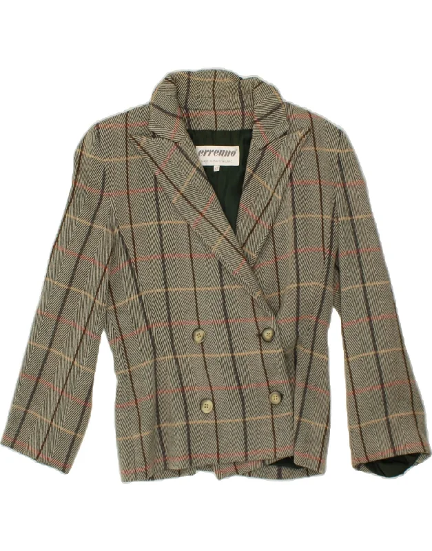 ERREUNO Womens Double Breasted Blazer Jacket IT 42 Medium Green Check Wool