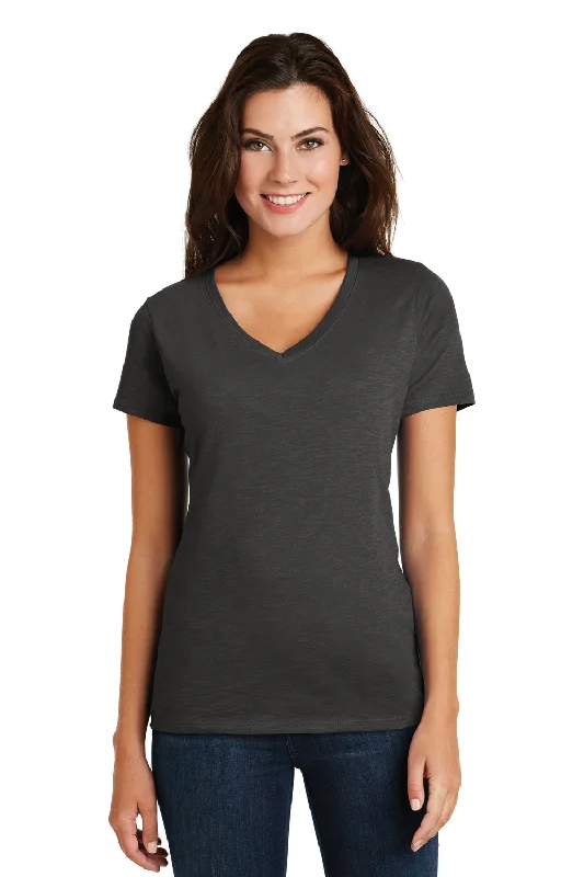 District Womens Super Slub Short Sleeve V-Neck T-Shirt - Charcoal Grey - Closeout