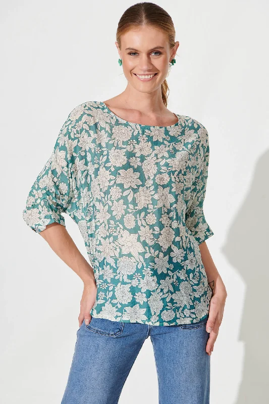 Orleans Top In Sage Green With Cream Floral