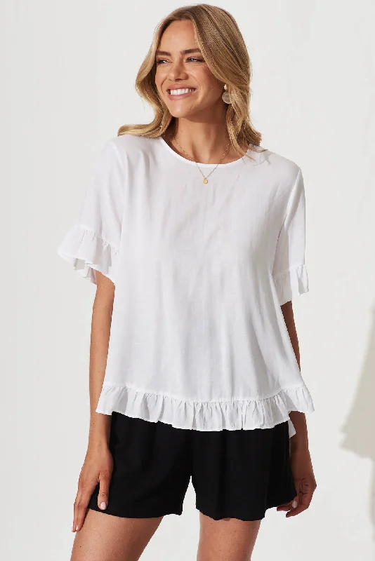 Carmeline Smock Top In White Linen Blend