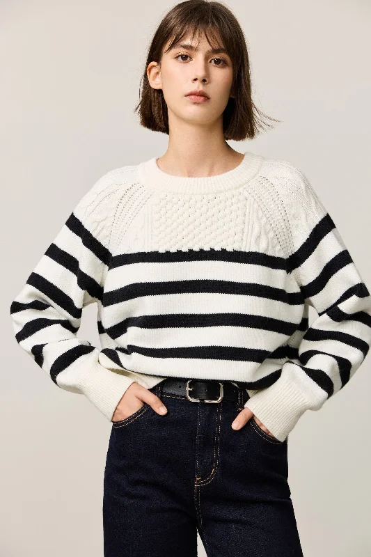 LILY Black & White Striped Crewneck Sweater