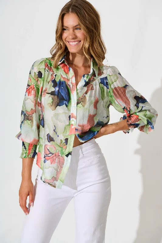 Lucca Shirt In Green With Multi Print