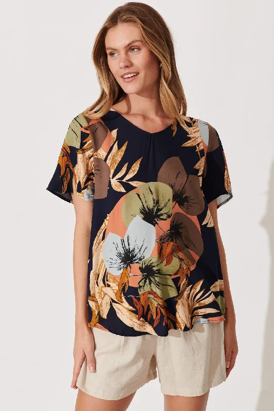 Phillipa Top In Navy Bold Floral