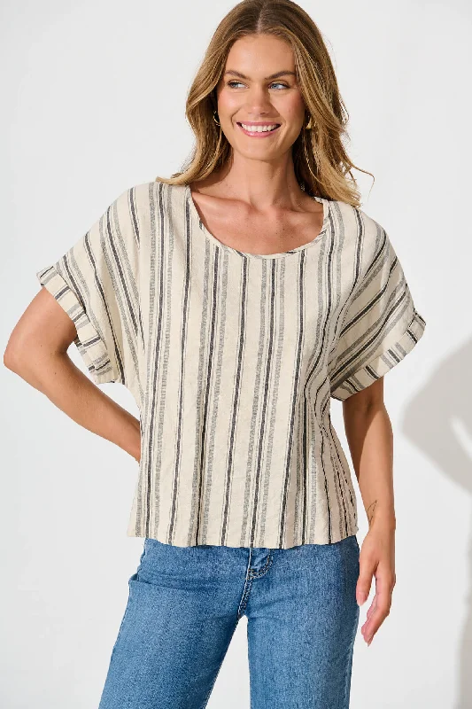 Hawthorne Top In Oatmeal With Black Stripe Cotton