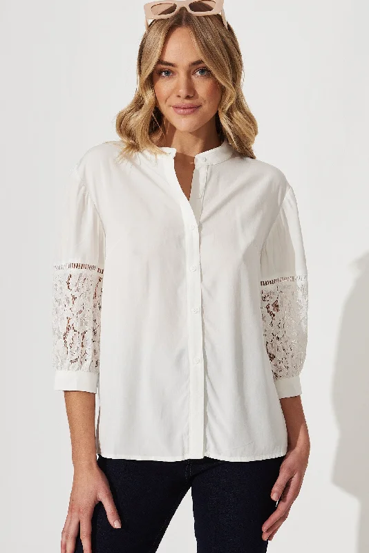 Nina Shirt In White Cotton Blend