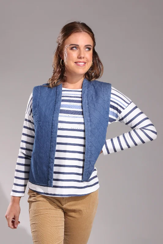 Quilted Lite Weight Denim Vest | MID INDIGO | 6655ZZ