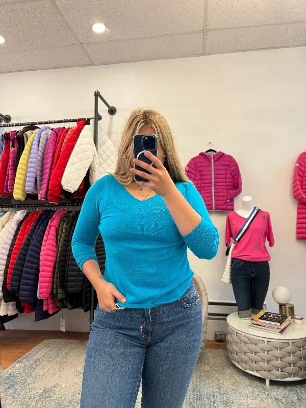 Estheme Cotton V-Neck Aqua Sweater