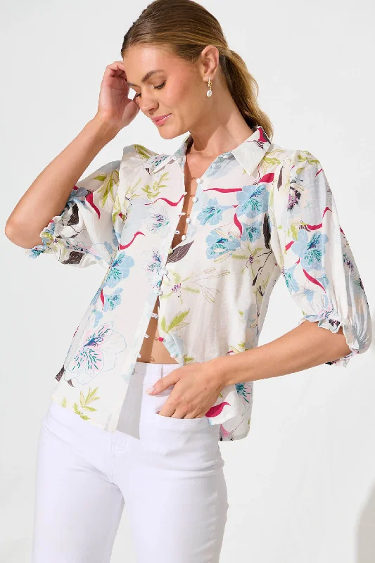 Alexandros Shirt in White with Blue Multi Floral