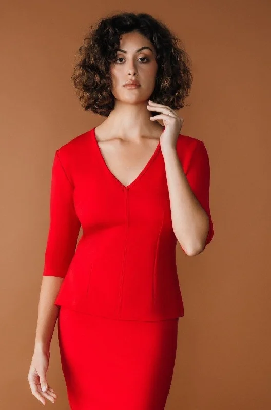 Red Veronica Ponte Half Sleeve Sleeve Top