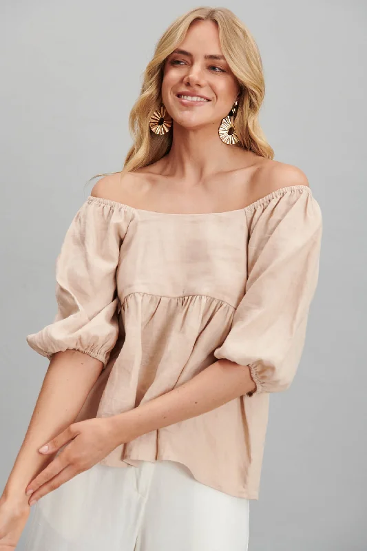 Oracle Top In Beige Pure Linen