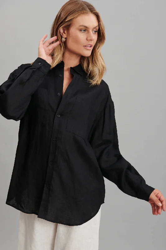 Yola Shirt In Black Pure Linen