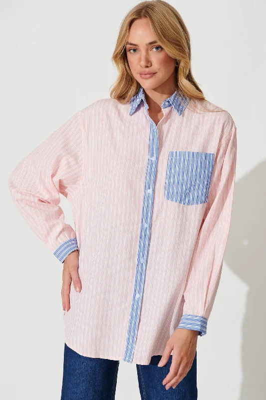 Freestyle Shirt In Pink Stripe Cotton Blend